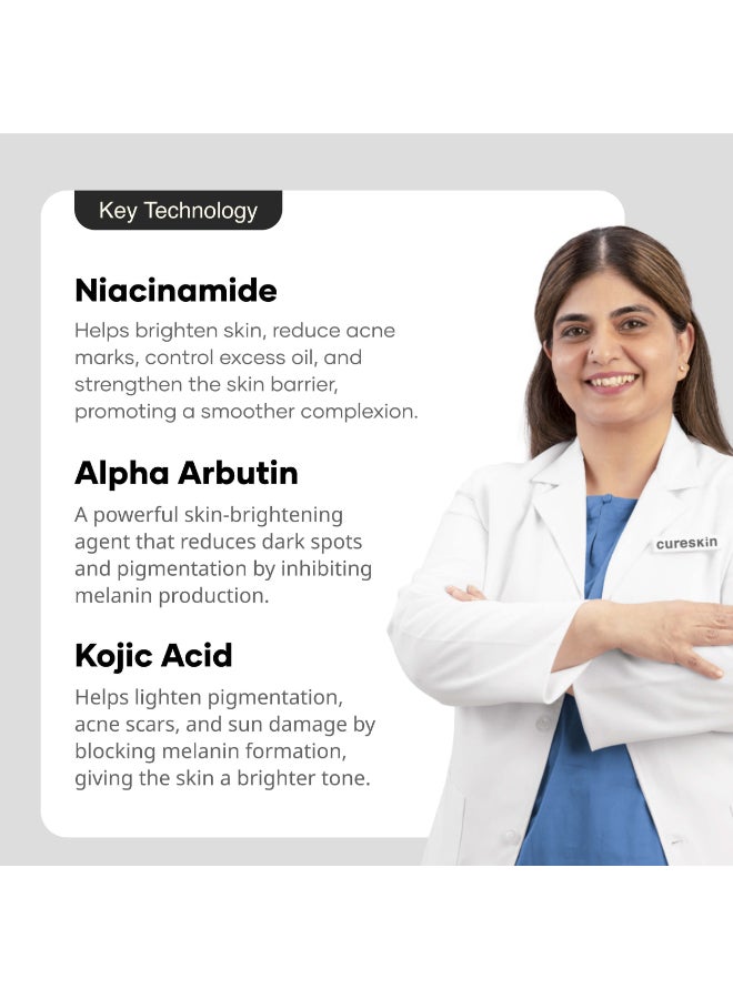 Cureskin Kojic Acid Face Cream for Pigmentation, Tan Removal & Dark Spot Correction | Brightening Night Cream with Alpha Arbutin, Niacinamide & Nonapeptide, 50 g (Pack of 1) - Image 4